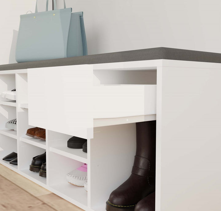 Åben skobænk med skuffe, hvid