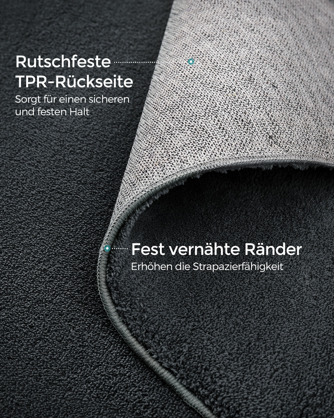 Tæppe, 120 x 170 cm, skridsikkert tæppe, maskinvaskbart, moderne stil, koksgrå