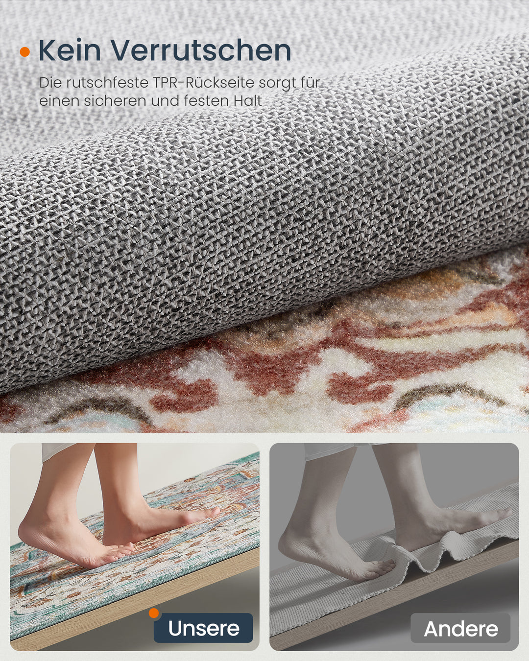 Tæppe, 9x1,5 m tæppe til soveværelse, skridsikkert tæppe, traditionel vintage stil, maskinvaskbar, blå-grøn