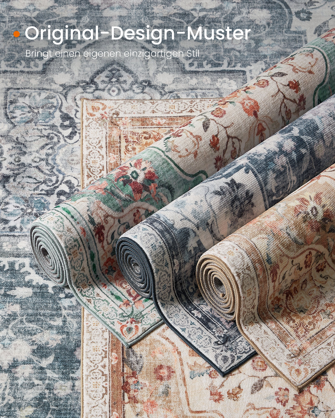 Gulvtæppe 80 x 150 cm, skridsikkert tæppe, traditionel vintage stil, duegrå