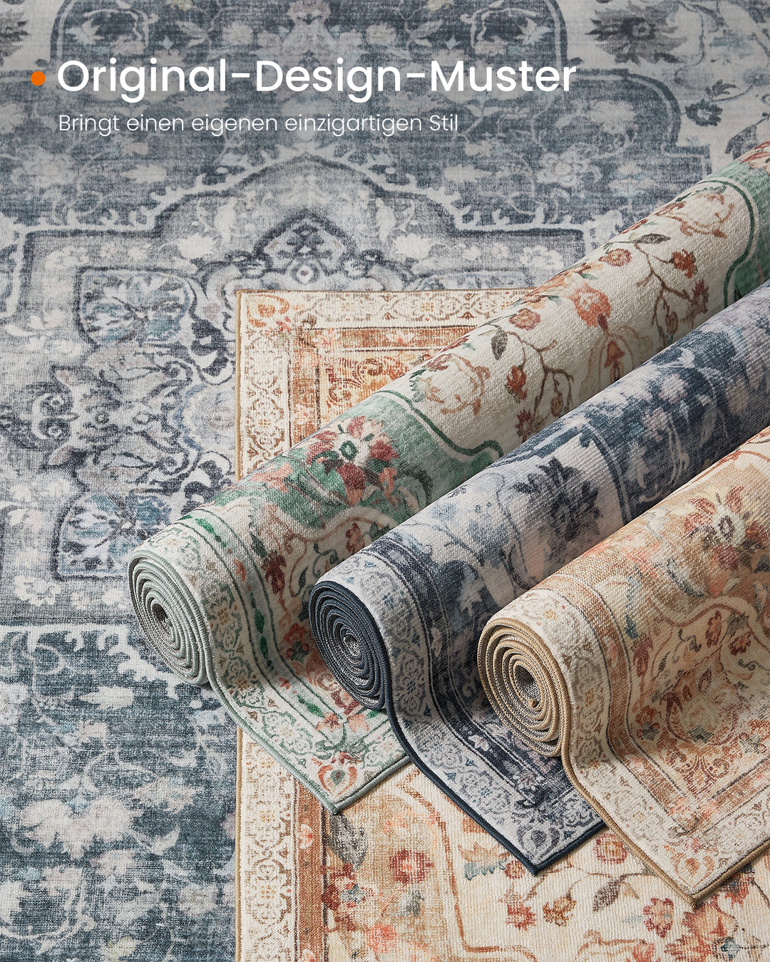 Gulvtæppe, 80 x 150 cm, skridsikkert tæppe, Traditionel vintage stil, maskinvaskbart, flerfarvet