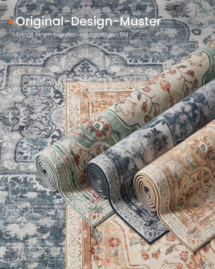 Gulvtæppe, 80 x 150 cm, skridsikkert tæppe, Traditionel vintage stil, maskinvaskbart, flerfarvet