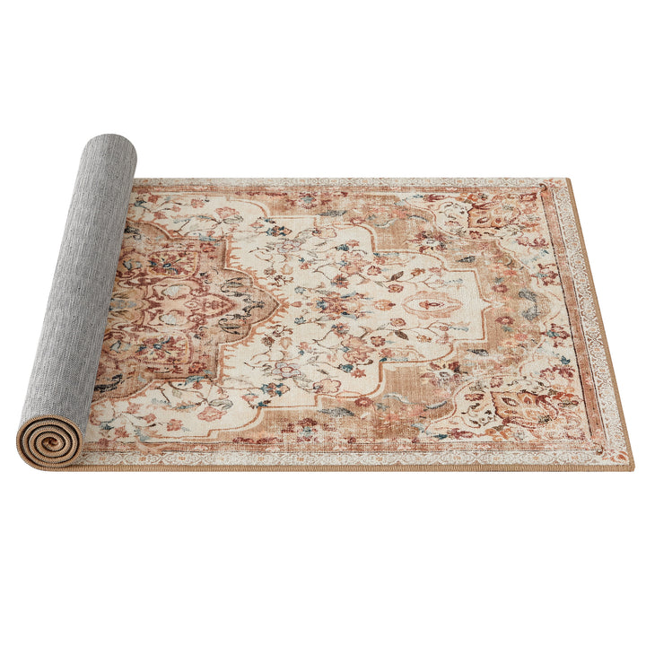 Gulvtæppe, 80 x 150 cm, skridsikkert tæppe, Traditionel vintage stil, maskinvaskbart, flerfarvet