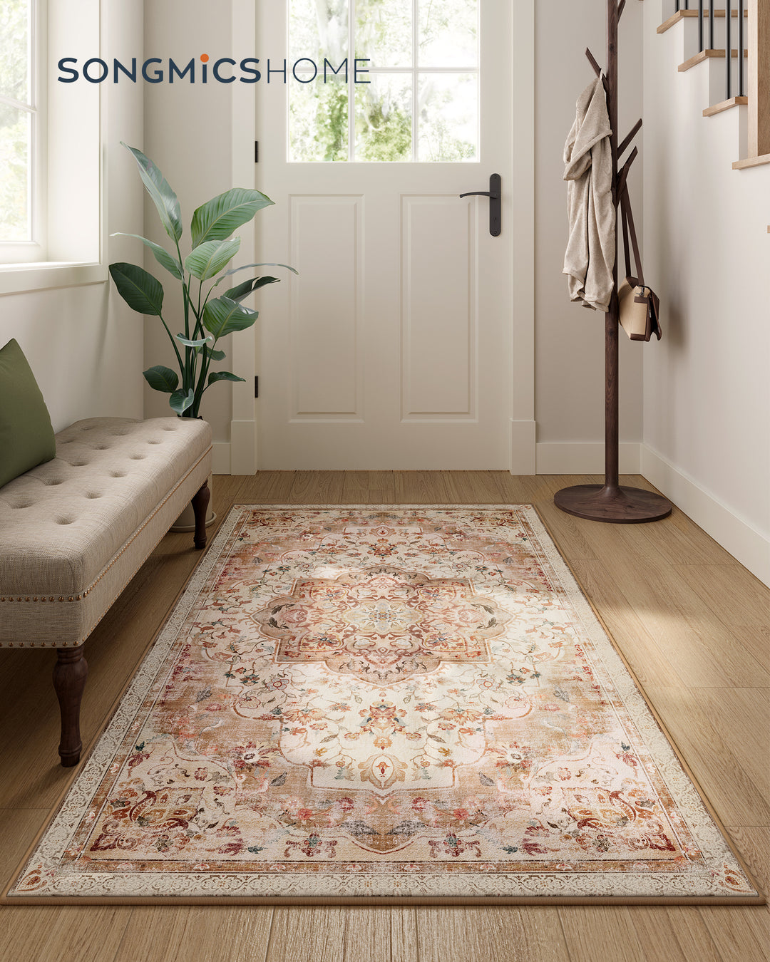 Gulvtæppe, 80 x 150 cm, skridsikkert tæppe, Traditionel vintage stil, maskinvaskbart, flerfarvet