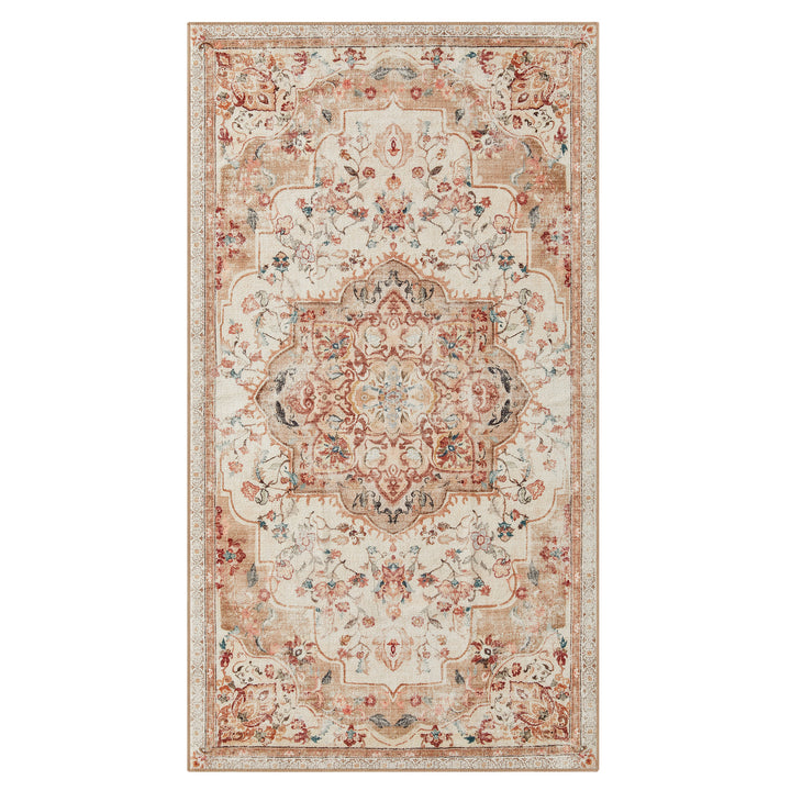 Gulvtæppe, 80 x 150 cm, skridsikkert tæppe, Traditionel vintage stil, maskinvaskbart, flerfarvet