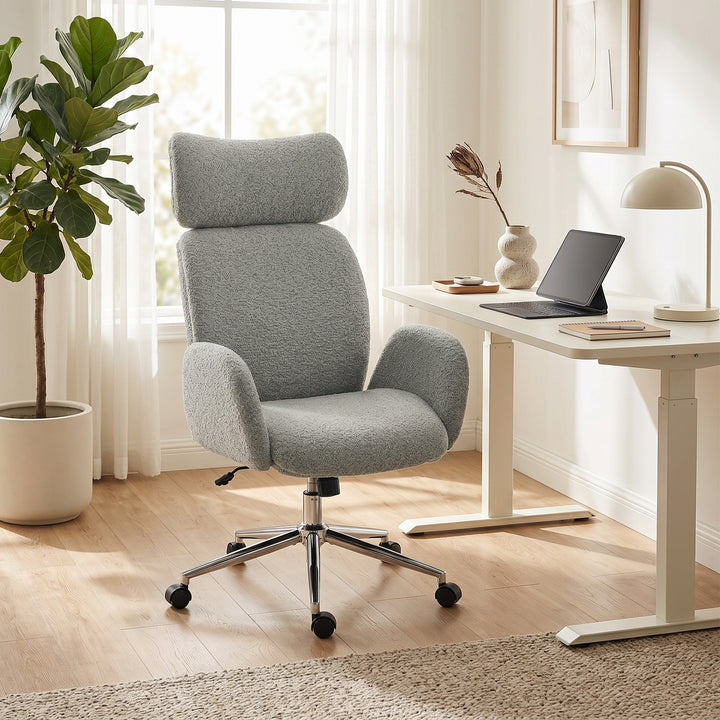 Kontorstol med justerbar nakkestøtte, ergonomisk skrivebordsstol, vippefunktion, højdejusterbar, mørkegrå