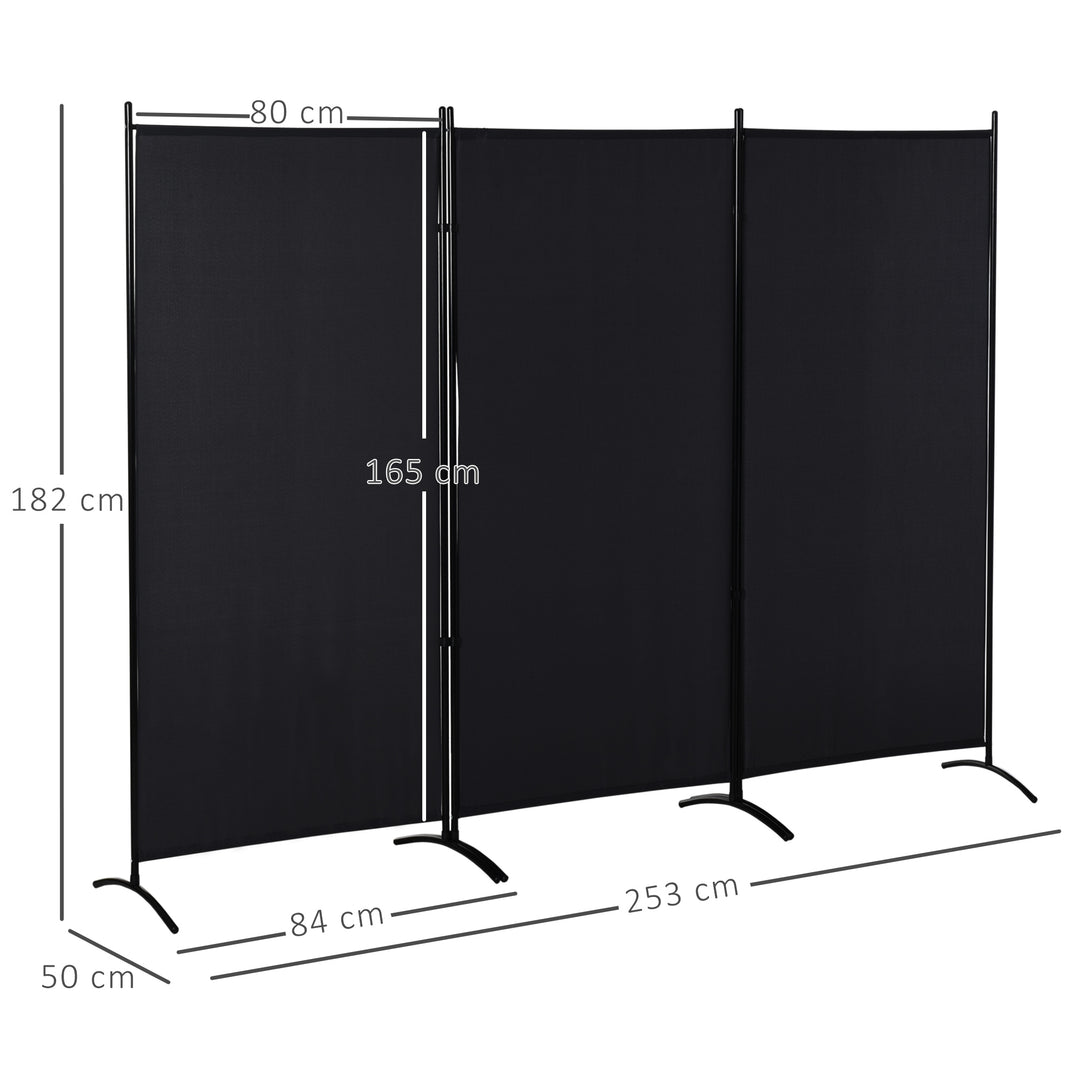 Rumdeler, 3-panels privatlivsskærm, rumdeler med metalramme, sort