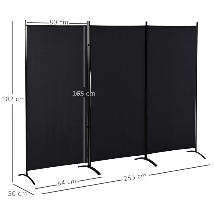 Rumdeler, 3-panels privatlivsskærm, rumdeler med metalramme, sort