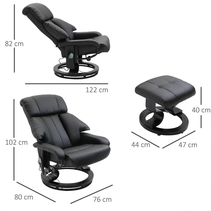 Massagestol med fodskammel, 10 vibrationspunkter, 145° justerbar ryglæn, sort