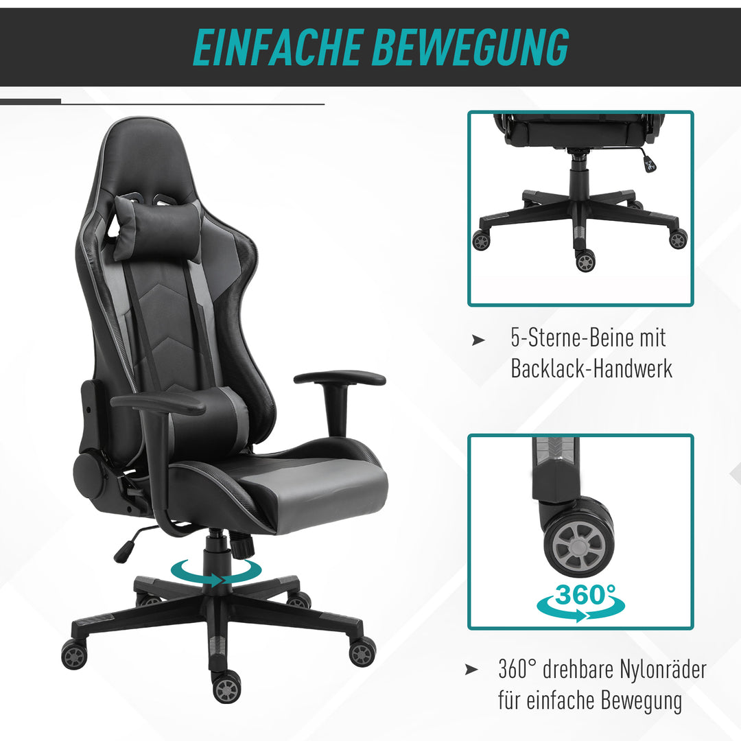 Ergonomisk kontorstol, gamingstol, drejestol, kunstlæder, skum, sort, 67,5 x 74 x 126-136 cm