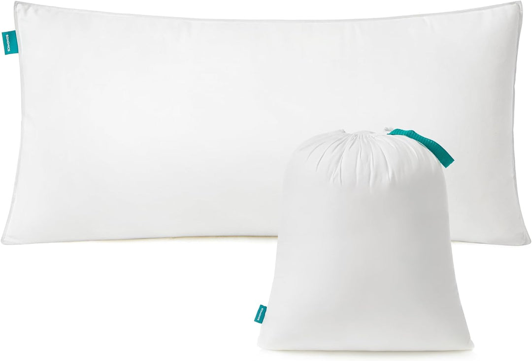 Pude 40 x 80 cm, 800 g fyld, blødt børstet polyesterstofoverflade, pude, maskinvaskbar ved 60°, med opbevaringspose, hvid