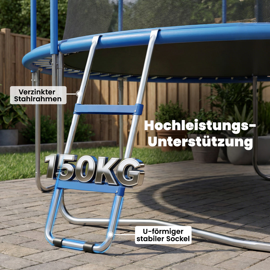 Trampolinstige 32/63 cm 2 trin Indstigningsstige Trampolinstige op til 150 kg med galvaniseret stålramme Blå