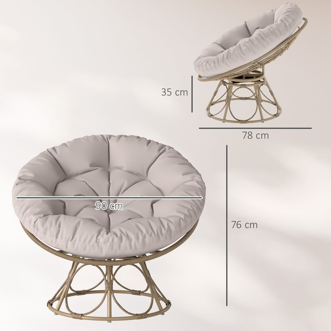 Papasan-stol i rattan, 360° drejelig kurvestol med siddehynde, rund udendørs