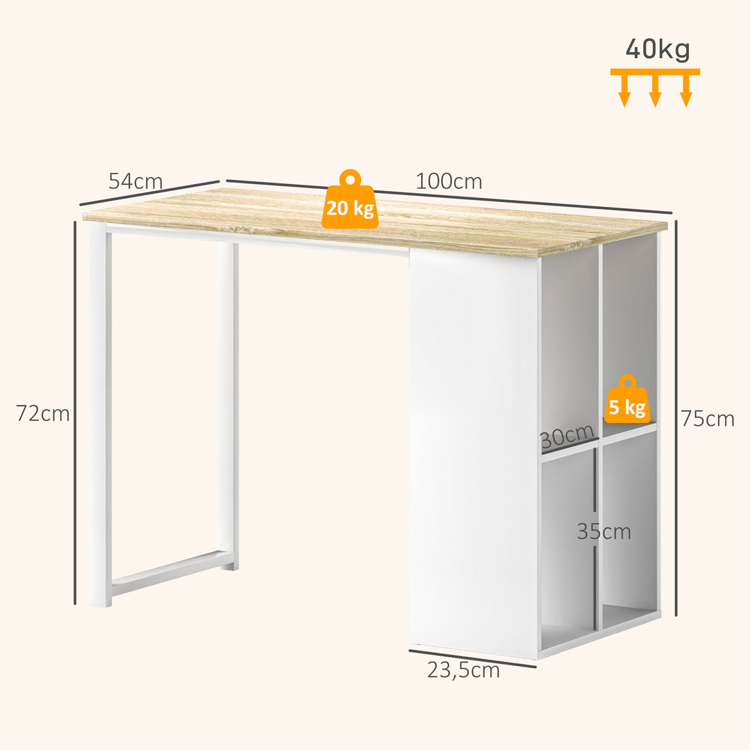 Kompakt computerbord, moderne skrivebord med opbevaringsrum, til små rum, 100 x 54 x 75 cm, hvid