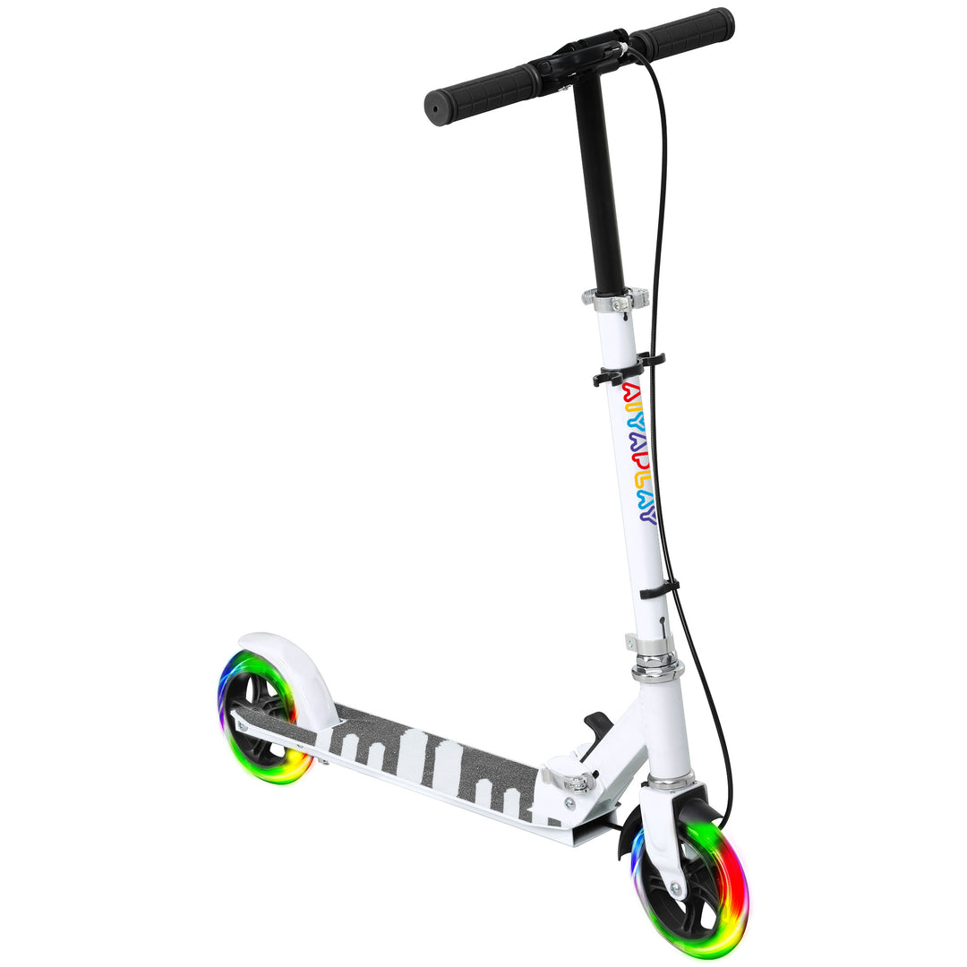 Børnescooter, dobbeltbremser, metalstel, fodstøtte, foldbar, 3-8 år, hvid