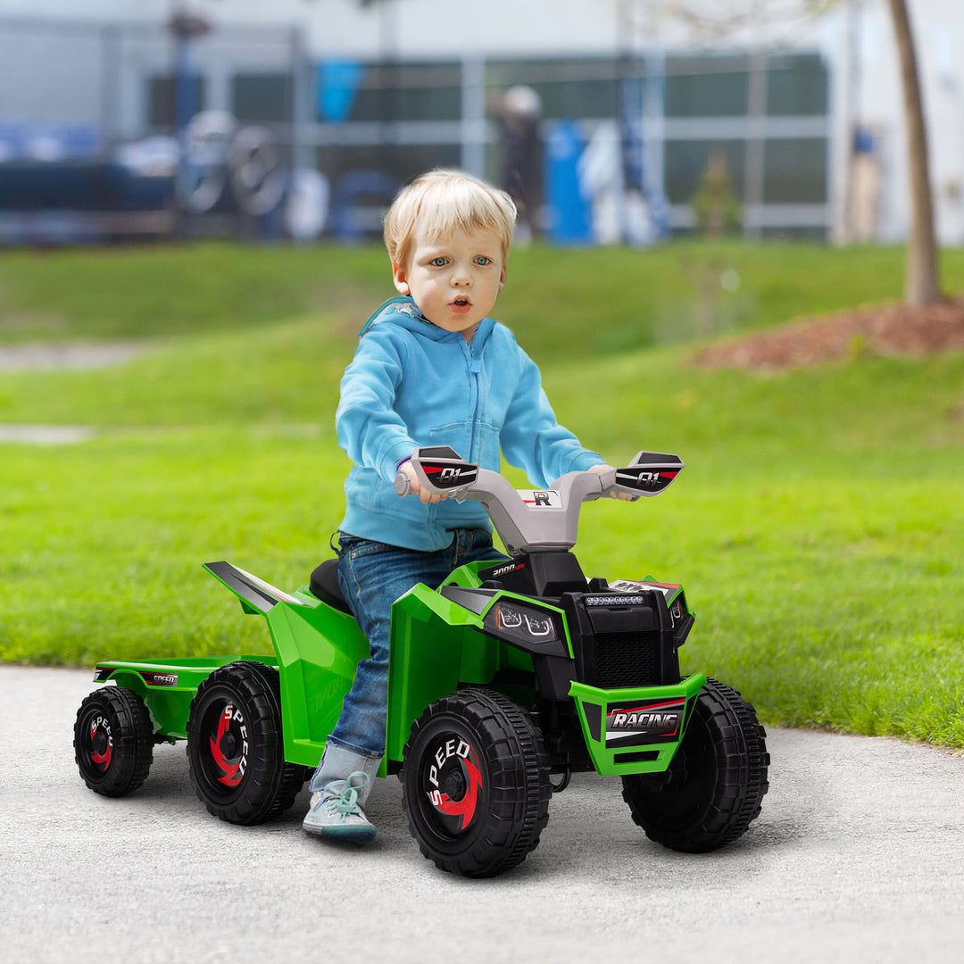 Børne atv, genopladelig, 2,5 km/t, med anhænger, 50 min. køretid, til børn 1,5 til 3 år, grøn