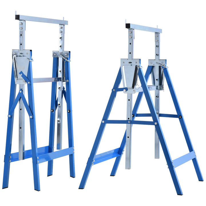 2 X stilladsbukke, foldbar bukke, højdejusterbar op til 200 kg, stålblå, 68 x 58 x 80-130 cm
