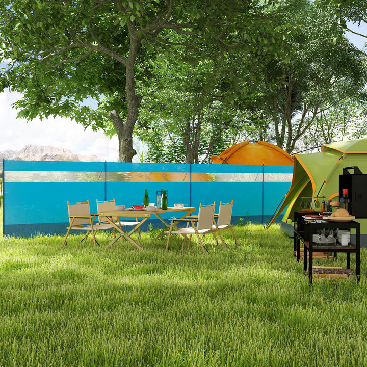 Vindskærm med vindue og bæretaske, stålstænger, 725x140 cm, blå
