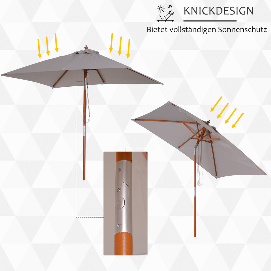 Parasol 200 x 150 x 235 cm, Sammenklappelig Haveparasol, 3-trins justerbar, Rektangulær Strandparasol, Vandafvisende og UV-resistent til Strand, Balkon, Terrasse, Have, Grå