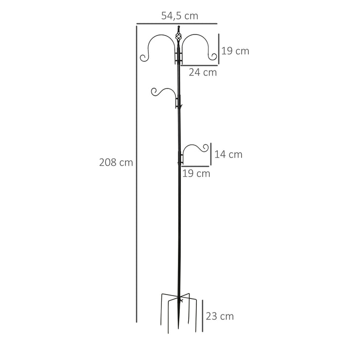 Fuglefoderautomat, udendørs foderautomat, 4 kroge, stål, sort