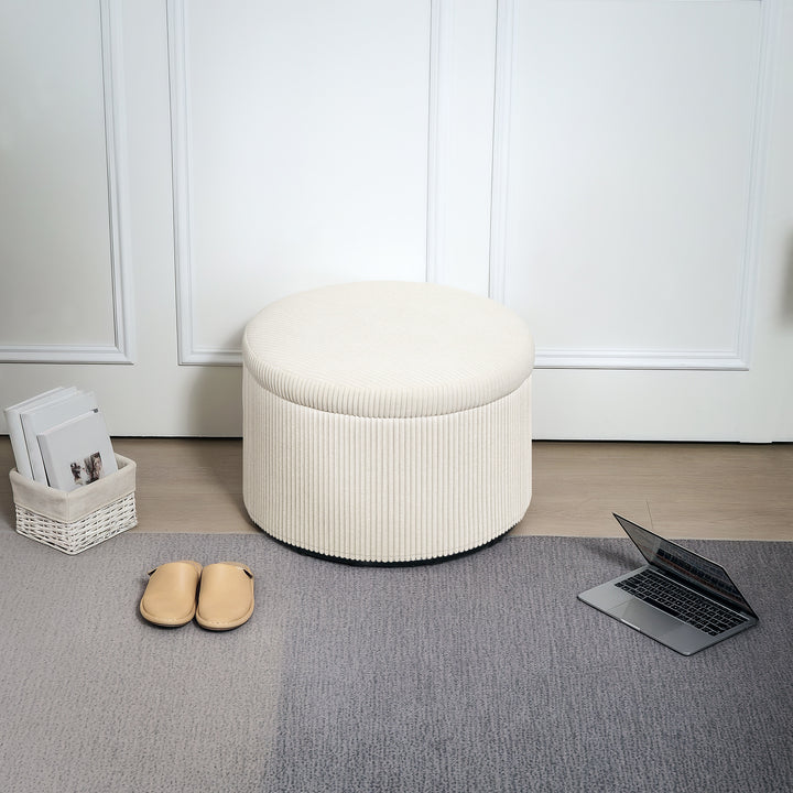 Fodskammel med 97 l opbevaringsplads, fløjlsfløjlsstof, skum, sædeskammel, beige