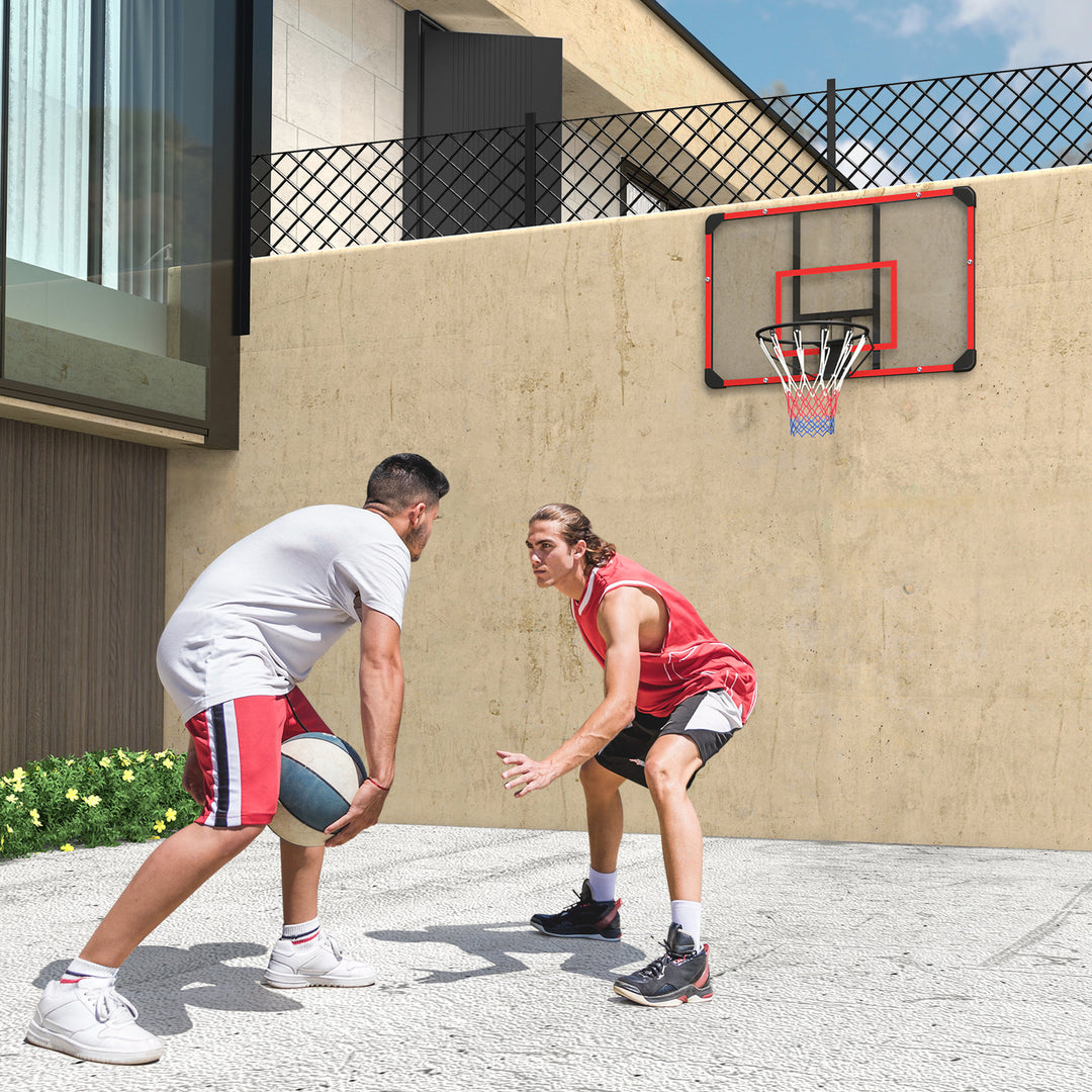 Vægmonteret basketballkurv, indendørs/udendørs, robust pc-bagplade, nylonnet, stålring, 113 x 61 x 73 cm