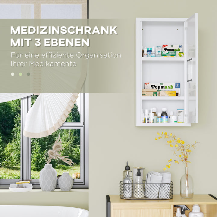 Medicinskab, 3 indvendige rum, magnetisk lukning, korssymbol, stålkabinet, hvid, 30 x 12 x 60 cm