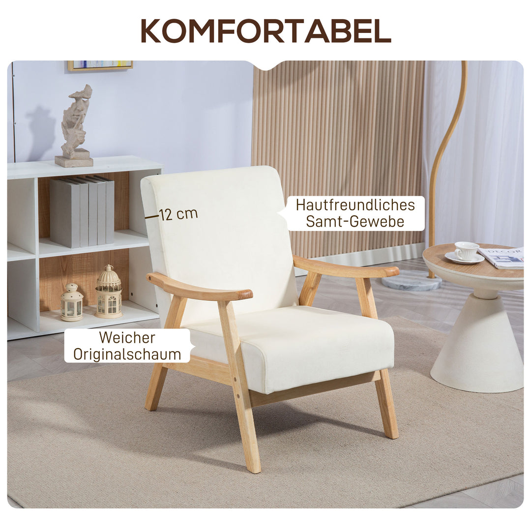 Polstret lænestol, skumfyld, gummitræsstel, cremehvid