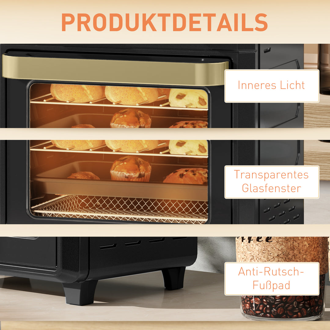 Miniovn med varmluft, airfryer, timer, indvendig belysning, 10L, sort