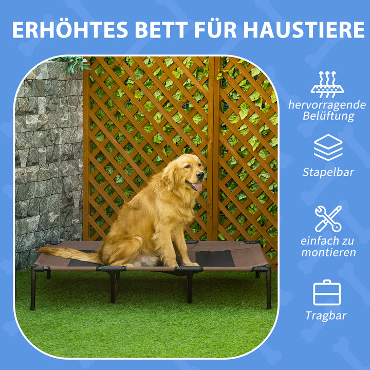 Sammenklappelig hundeseng, udendørs hundeseng, hævet stativ, 122 cm x 92 cm x 23 cm, kaffebrun + sort