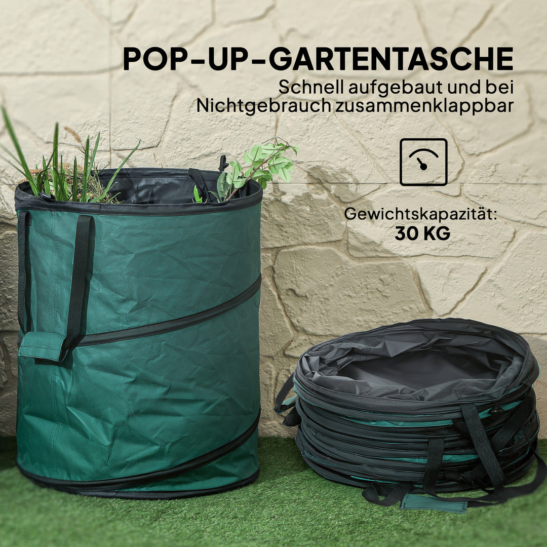 Havepose 2x160l vandtæt haveaffaldspose med bærestropper, håndtag, stabil, robust bladpose, grøn