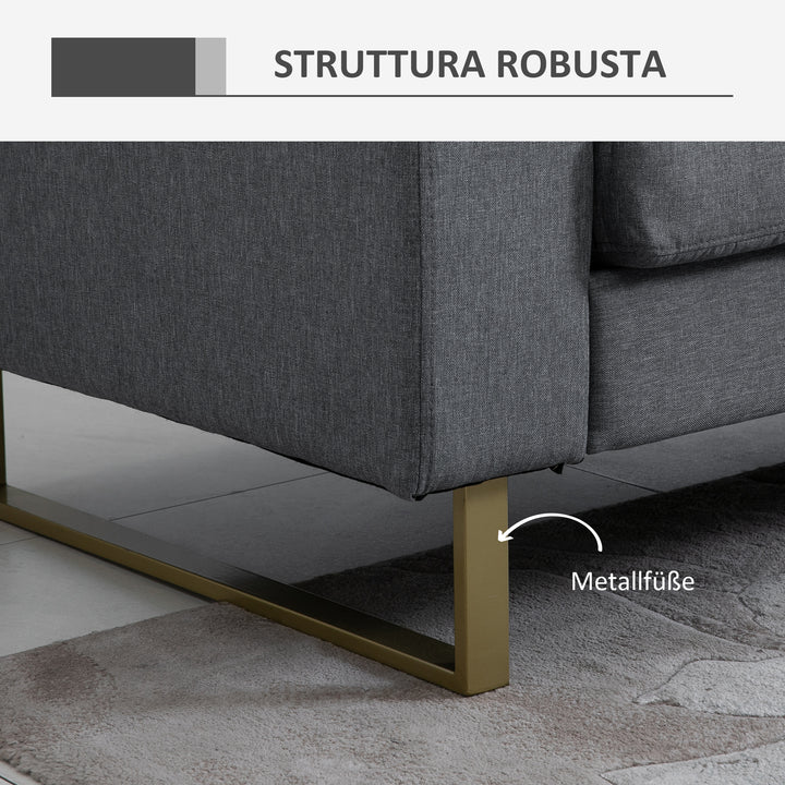 3-Personers sofa tre-personers stofsofa med hynder i armlæn, hørlook, til soveværelse, 200 x 82 x 78 cm, mørkegrå