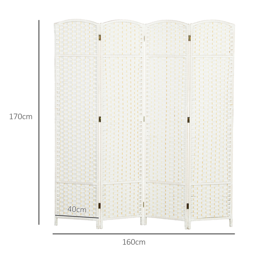 4-Panels rumdeler, foldbar skærm, skærm til stue, soveværelse, hjemmekontor, hvid