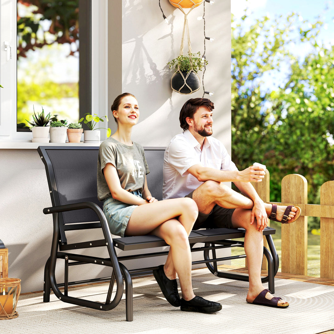 2-personers gyngestol havebænk med vippemekanisme, metal havegyngebænk, parkbænk, lasteevne op til 200 kg, havemøbler til have, terrasse, veranda, 120 x 70 x 85 cm, grå