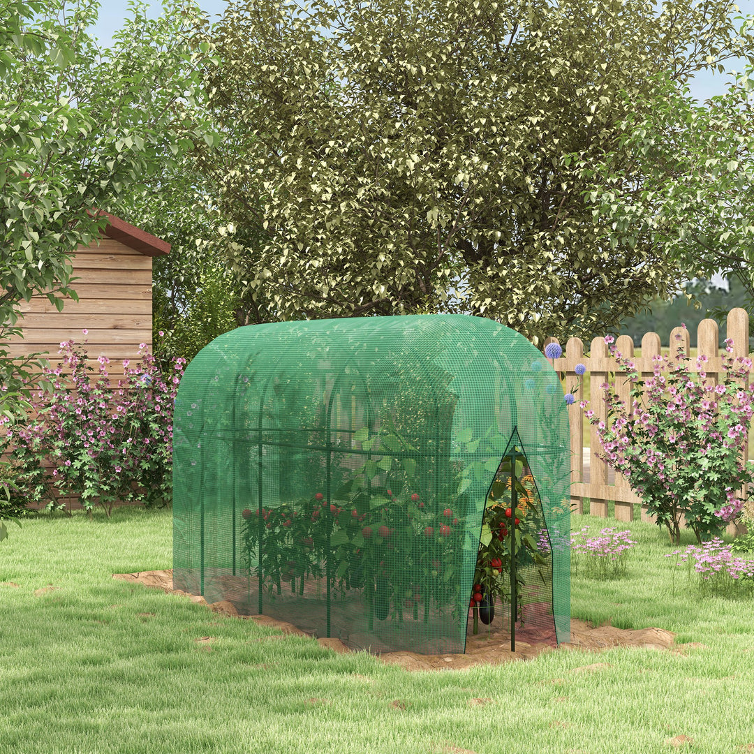 Fuglebeskyttelsesnet, metalramme, lynlåsdør, nem montering og afmontering, 3 x 1 x 1,5 m, grøn