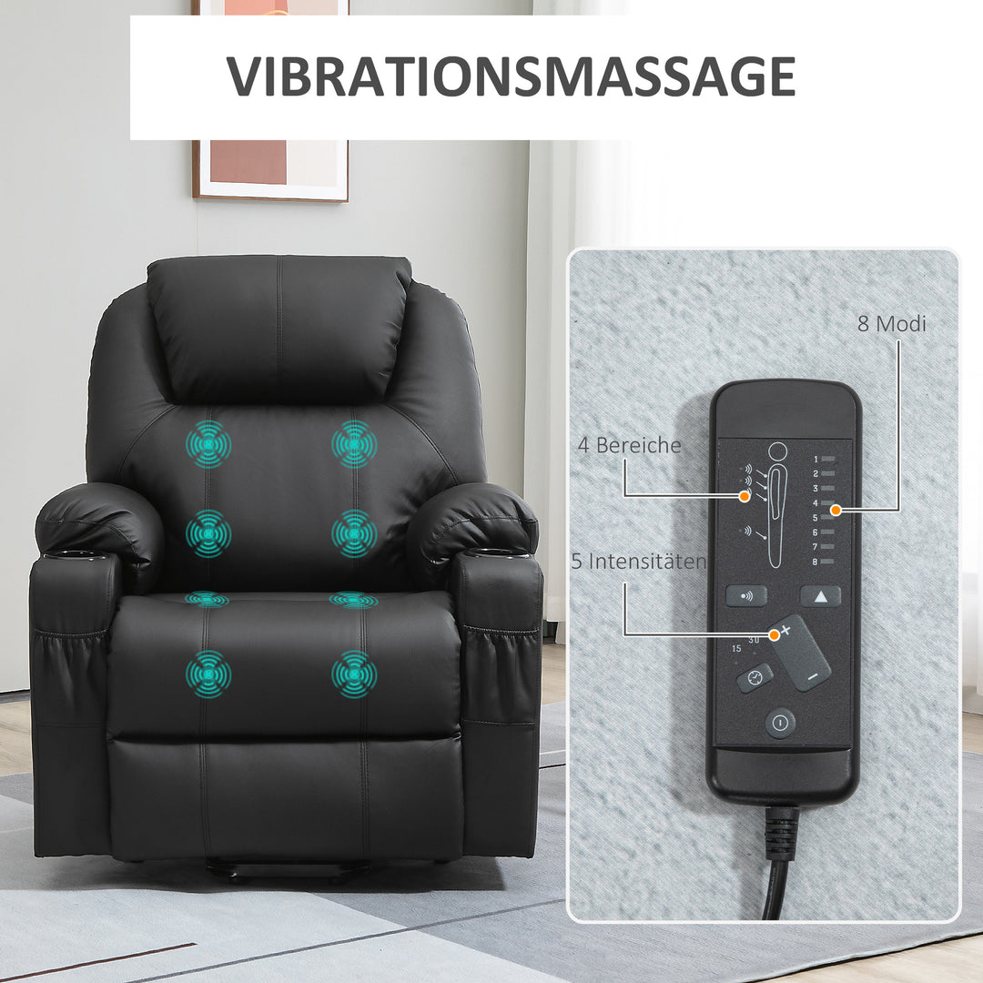 Lænestol, massagestol, lænestol, 8 massagetilstande, elegant kunstlæder, sort, 88 x 99 x 106 cm