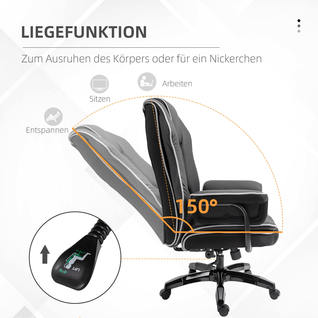 Kontorstol, ergonomisk skrivebordsstol med lænefunktion, drejefunktion, højdejusterbar computerstol til hjemmekontor, kunstlæder, sort