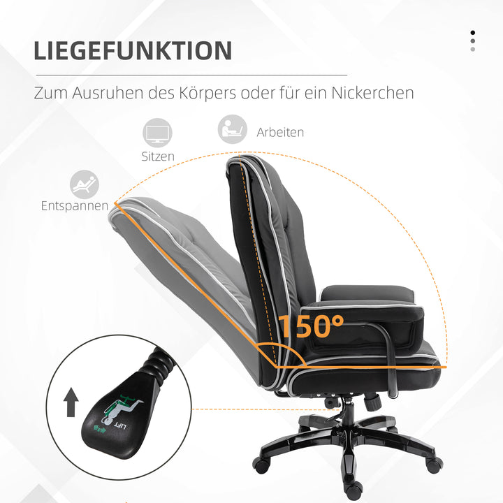 Kontorstol, ergonomisk skrivebordsstol med lænefunktion, drejefunktion, højdejusterbar computerstol til hjemmekontor, kunstlæder, sort