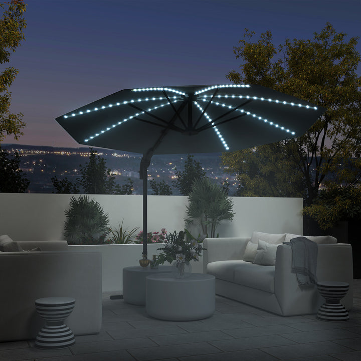 Aluminiums cantilever parasol led solcelle 300 cm højdejusterbar parasol med håndsving uv50+ mørkegrå