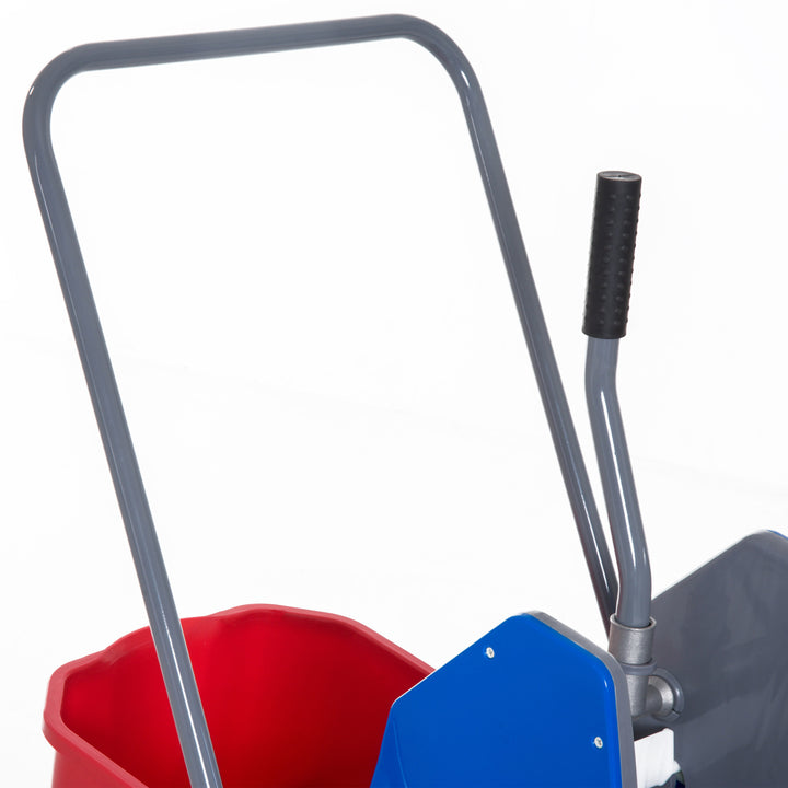 Rengøringsvogn moppevogn med 2 spande systemvogn med 4 letløbende hjul metal+pp blå+rød 73 × 45 × 92 cm