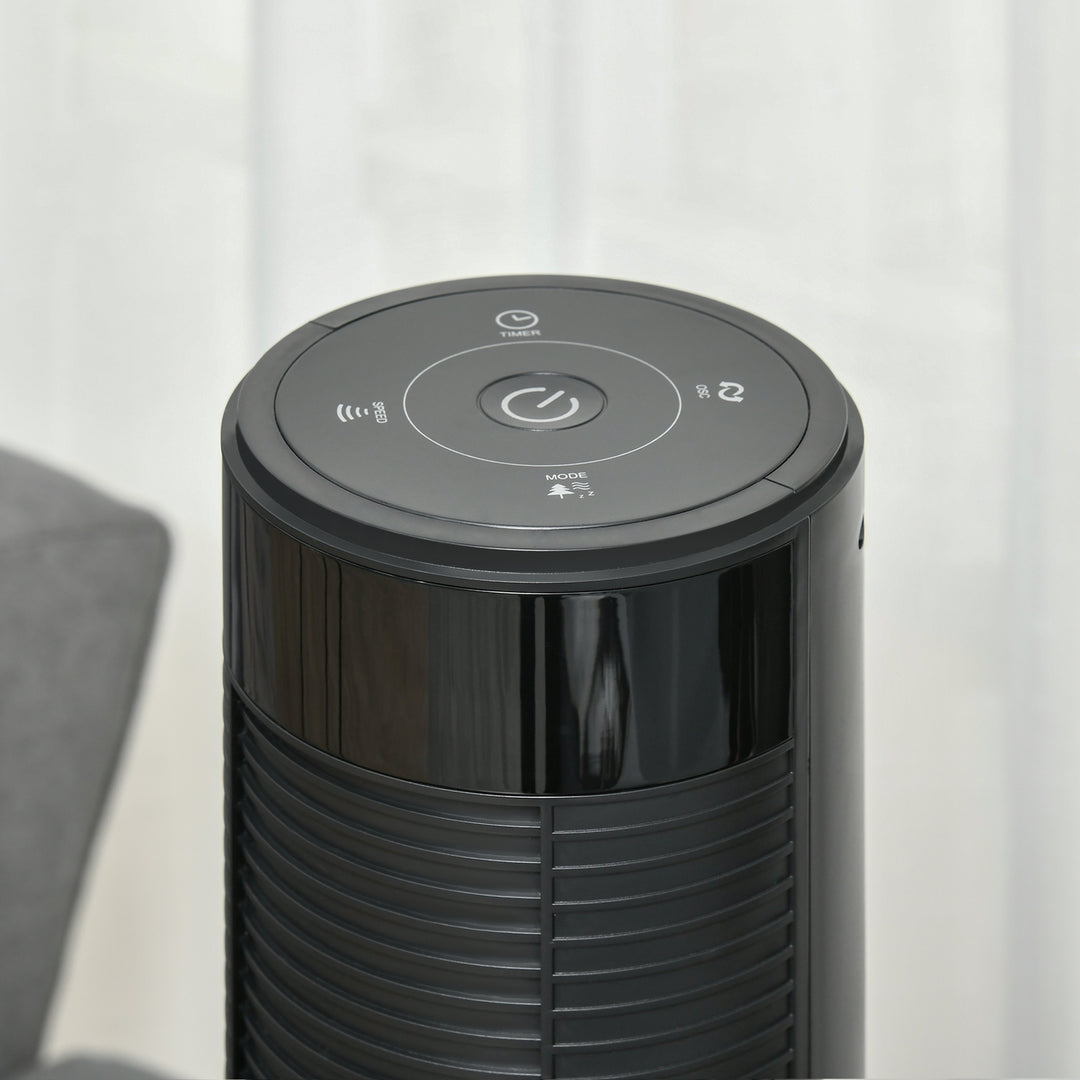 Stille tårnventilator med fjernbetjening, 117 cm, 70° oscillerende ventilator, standerventilator med 4 tilstande, 3 hastigheder, 12-timers timer, LED-display, sort