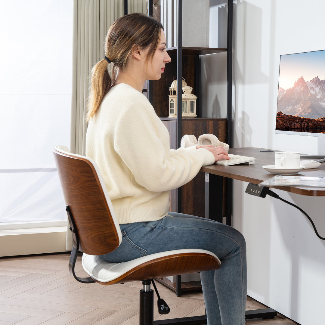 Kontorstol højdejusterbar skrivebordsstol med hjul, diamantsøm 52 x 53 x 80-90 cm hvid