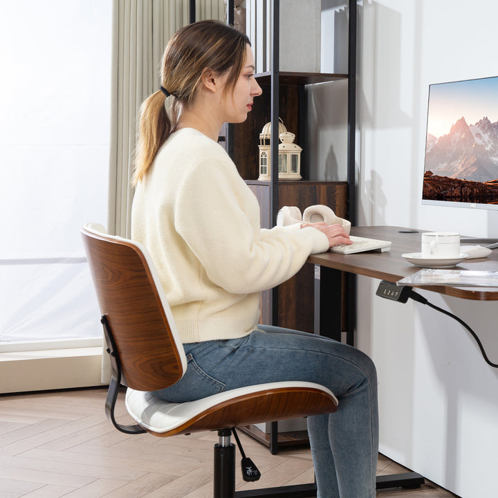 Kontorstol højdejusterbar skrivebordsstol med hjul, diamantsøm 52 x 53 x 80-90 cm hvid