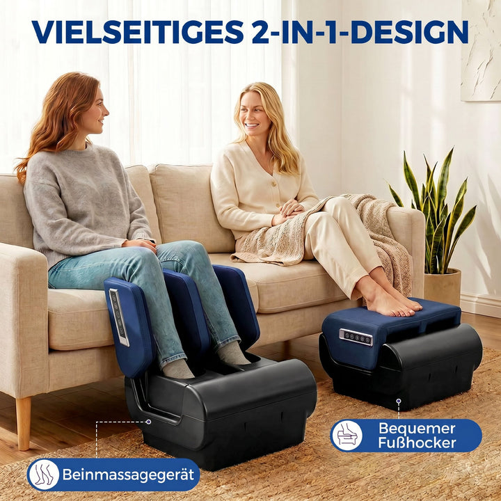 Benmassagestol med varme, luftkompression og timer - Blå/Sort