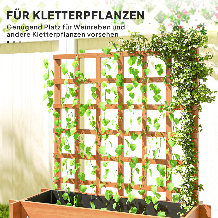 Højbed med espalier, 3-lags blomsterkasse med fleecefor, fyrretræ, brun, 95 x 95 x 110 cm
