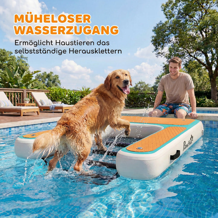 Oppustelig vandrampe til hunde, hunderampe til pools, 151x102 cm, bærbar hundebåd med skridsikker EVA-overflade, orange