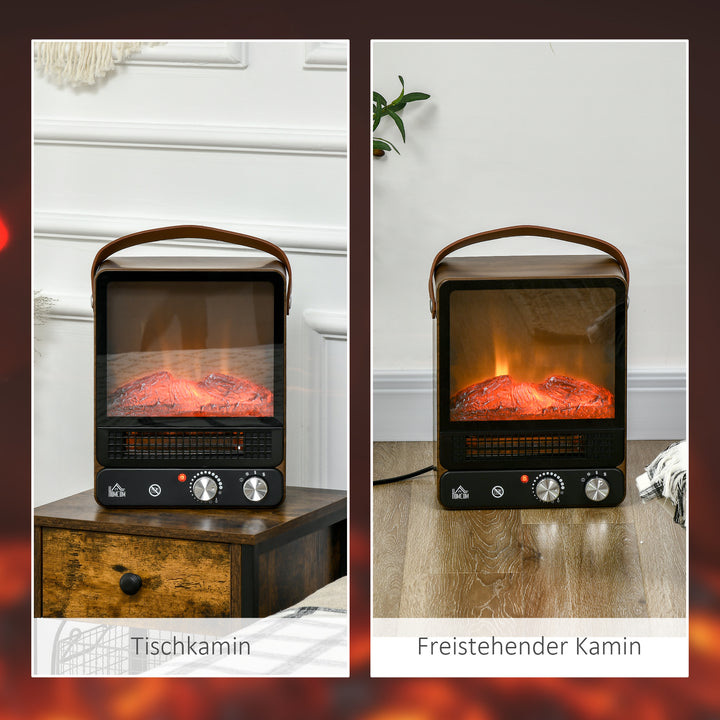 Elektrisk pejs, realistisk ild, 2 opvarmningstilstande op til 50°c, overophedningsbeskyttelse, valnøddefinish, 30,3 x 17,5 x 37,4 cm