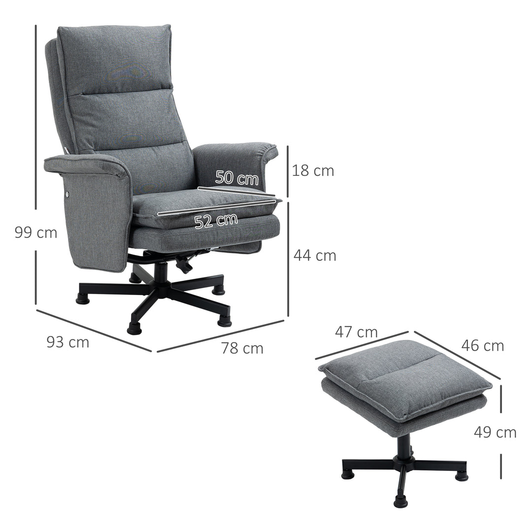 Massagekontorstol med fodstøtte, 8 vibrationshoveder, 1 fjernbetjening, 1 sidelomme, grå