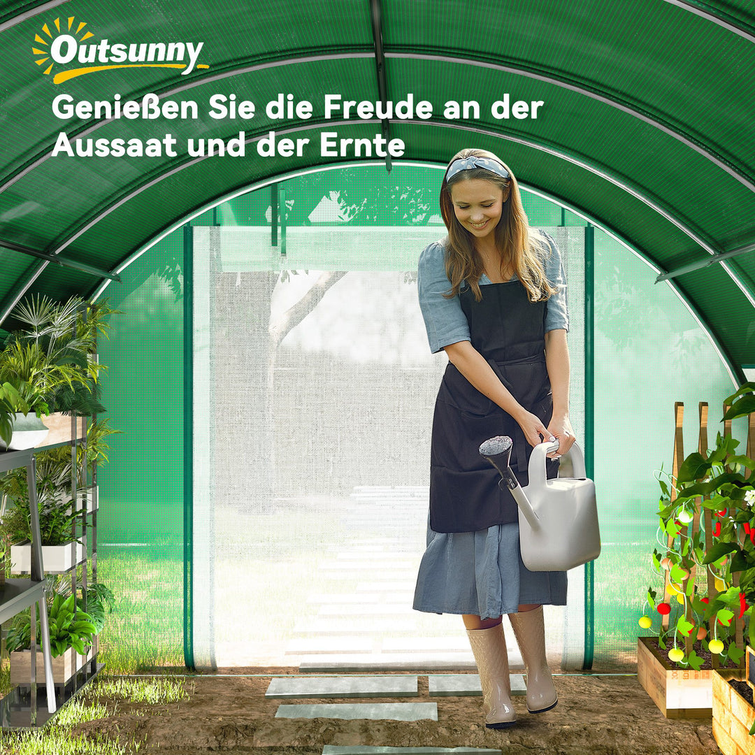 4 x 3 x 2 m polytunnel drivhus med solnet, rullelige sidevægge, plastikdæksel, stålramme, grøn