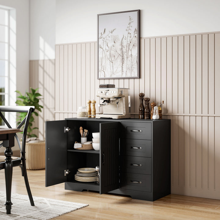 Skænk, kommode, moderne stil, 4 skuffer, 1 skab, 105 x 40 x 76 cm, sort